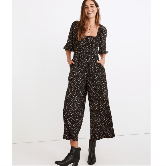 Madewell Pants - NWT Madewell Lucie Elbow-Sleeve Smocked Wide-Leg Jumpsuit in Stem Scatter